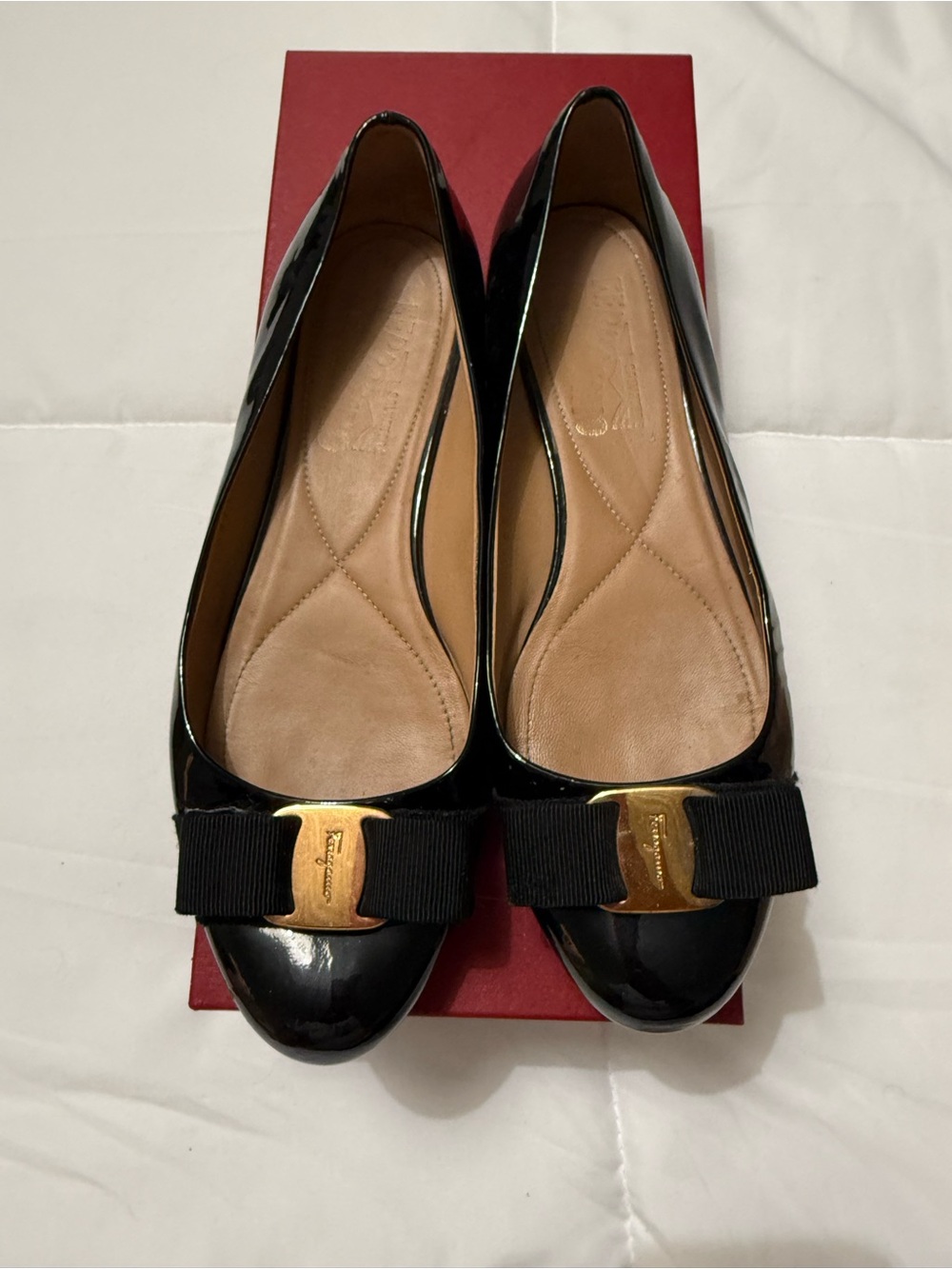 Salvatore Ferragamo Black Patent Varina Flats